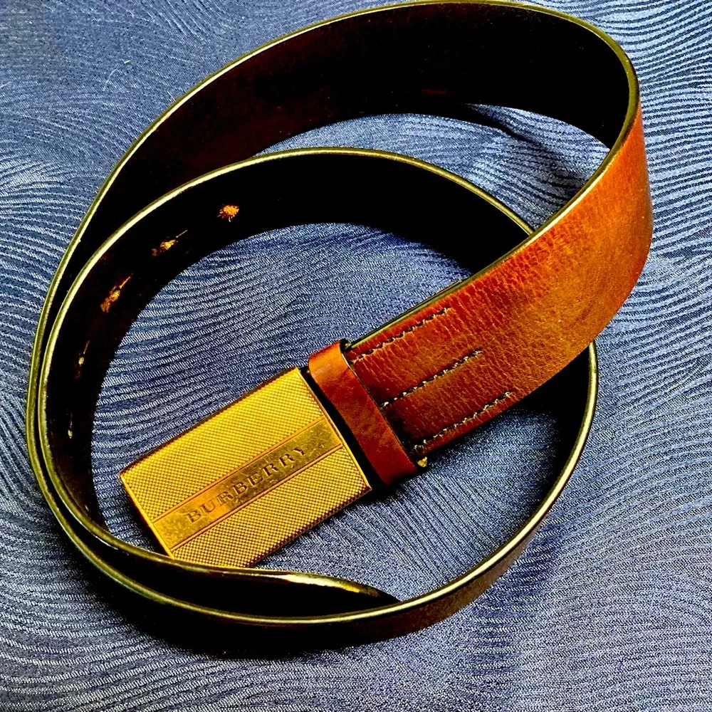 Vintage Burberry Unisex Leather Belt with Brass Sliding Buckle 100cm - Picture 1 of 11